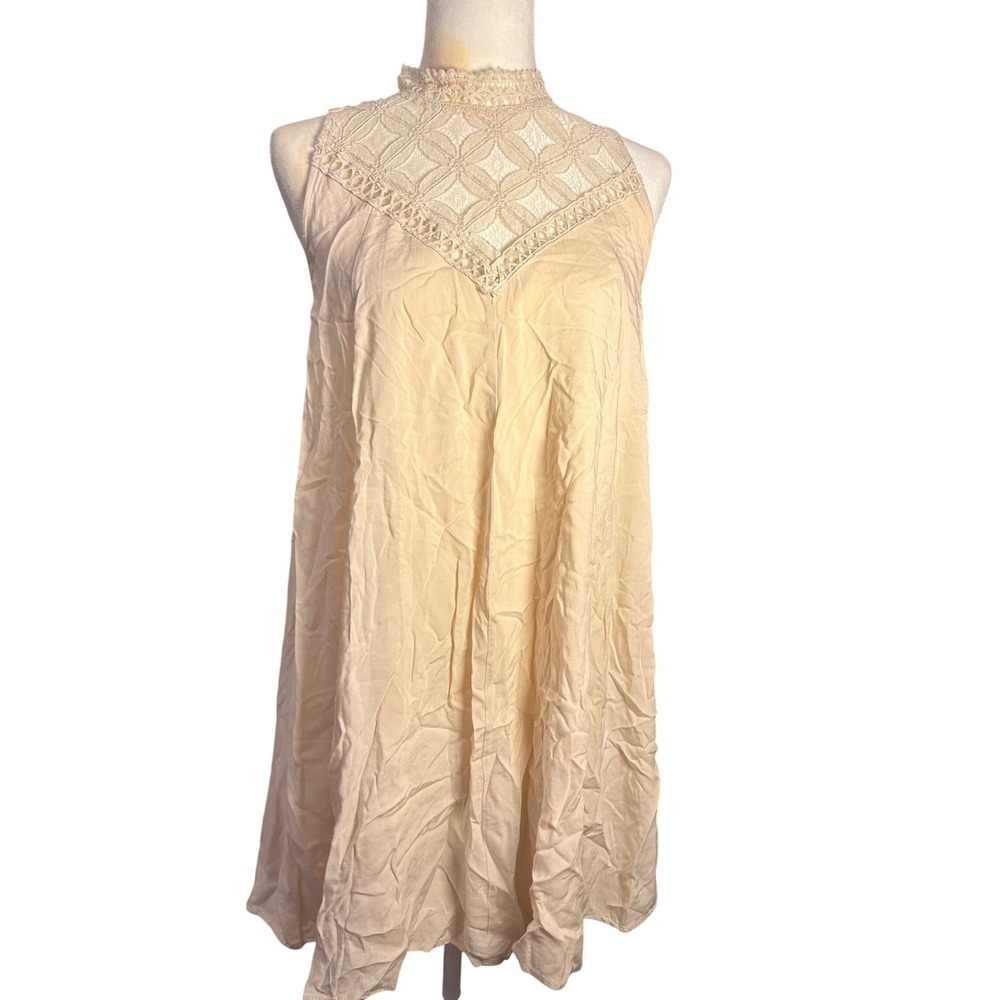 Lace Mock Neck Sleeveless Dress Bohemian Chic Casual Mini